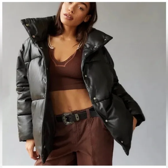 Avec Les Filles Faux-Leather Puffer Coat size medium EUC - Picture 2 of 12